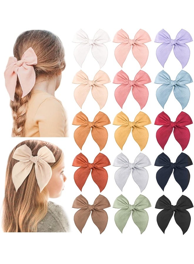 Niceye Pack of 15 Fable Girls Hair Bows Cotton Linen Alligator Hair Clips for Little Girls Toddlers Kids Neutral Handmade Hair Accessories (5.5inch) - Image 1